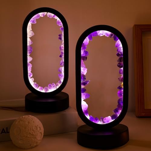 Runyangshi Crystal Lamp - Amethyst Tooth Ellipse Night Light with USB Port, 3 Colours Mode Table Lamp for Bedroom, Bedside, Office, Home Decor, Gift - Image 6