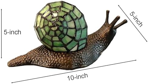Bieye L10964 Green Land Snail Tiffany Style Stained Glass Accent Table Lamp - Image 4