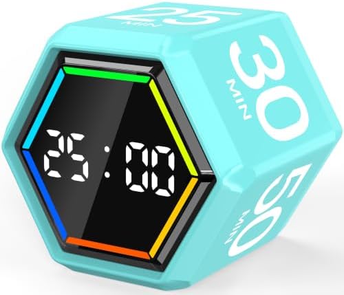 Rotating Pomodoro Timer Cube 3/5/10/25/30/50 min with Colorful Visual Bar by COWVTUJ