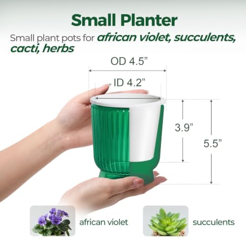 T4U Self Watering Pots for Indoor Plants 4.5 Inch 4 Pack Planter Green - Image 2