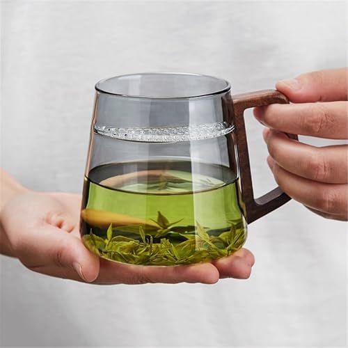 Drinking Glasses Clear Borosilicate Glass Cup with Wood Handle, 18oz(Gris) - Image 3