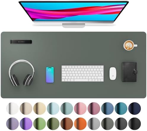 Aothia Leather Desk Protector, Mouse Mat, Non-Slip PU Leather Blotter, Laptop Desk Mat, Waterproof Writing Pad for Office and Home (Jungle Green, 36" x 17") by AothiaSimpleNaturalUnique