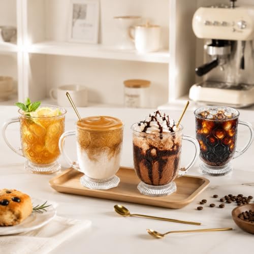KEMORELA 16oz Vintage Glass Coffee Mugs Set,Large Tea Cups with Handle - Image 2