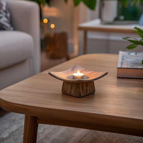 Hosley Square Candle Holder Pedestal with Incense Stick Holder – Decorative Display Stand for Pillar Candles, Small Décor & Meditation Spaces - Image 3