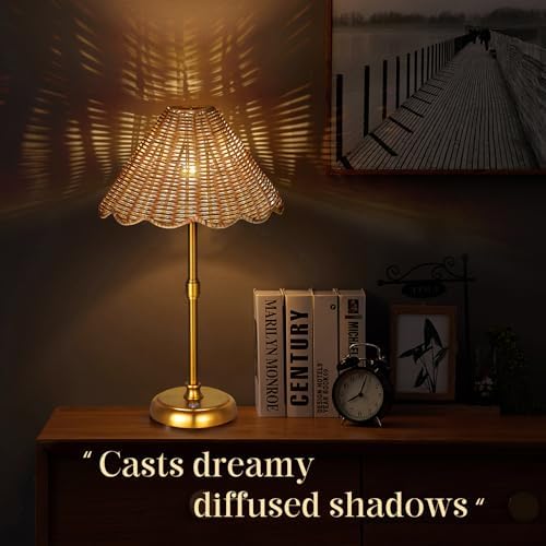 Cordless Boho Rattan Table lamp, 5200-mAh Rechargeable Battery, 3-level Brightness Dimmable, Build-in Integrated LED 320 Lumen Max, Rattan Shade, for Bedside Restaurant Resort Hotel Dining Table - Image 2