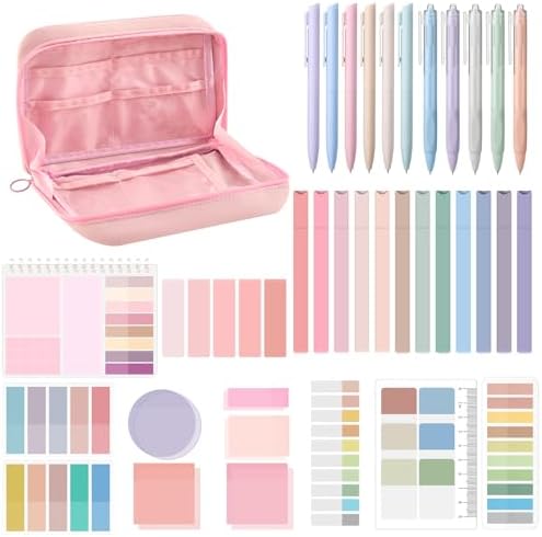 Jutom 41 Pcs Aesthetic Book Annotation Kit with Pencil Bag Bible Journaling Kit Notebook Sticky Note Tab Highlighter Black Ink Pen Page Marker School Office Supplies Christmas Bible Lover Gift(Pink) by Jutom