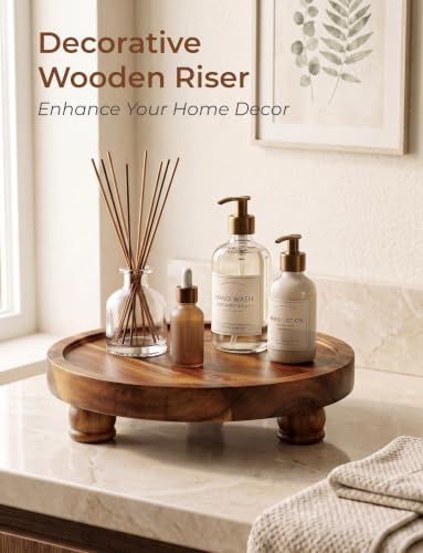 Demigo Acacia Wood Round Tray, 10 in Pedestal Riser Stand for Plant Decor - Image 2
