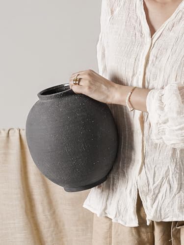 Large Blak Ceramic Vase - 9.8 Inch Rustic Farmhouse Flower Vase for Home Decor, Minimalist Tall Vases for Living Room, Table, Bathroom, Holiday & Weddings,Sandstone Dark Grey - Image 4