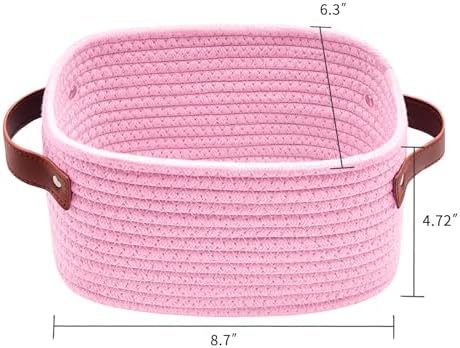 ABenkle Small Storage Basket, Mini Baskets with Handle, Cute Cotton Woven Baskets for Shelves, Boho Decorative Toy Storage Bin for Nursery, Spa, Empty Gift Basket - XS, Pink - Image 2