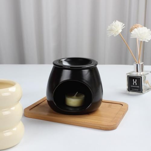 Ceramic Essential Oil Burner Tealight Candle Holder Decorative Aroma Diffuser Minimalist Design Black - Image 2