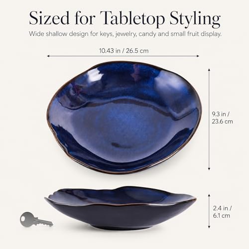 Blue Ceramic Decorative Bowl –10.4" Small Trinket Dish, Fruit Bowl, Candy Dish, Key Bowl for Entryway Table, Jewelry & Ring Dish, Porcelain Catchall Dish for Kitchen, Bedside, Living Room Home Decor - Image 2
