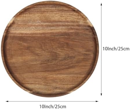 10 in Round Wooden Platter, Natural Acacia Tray, Wooden Dinner Plates, Tray Organizer, Serving Tray for Coffee Table, Home Decor, Fruit, Appetizer (10 Inch) - Image 2
