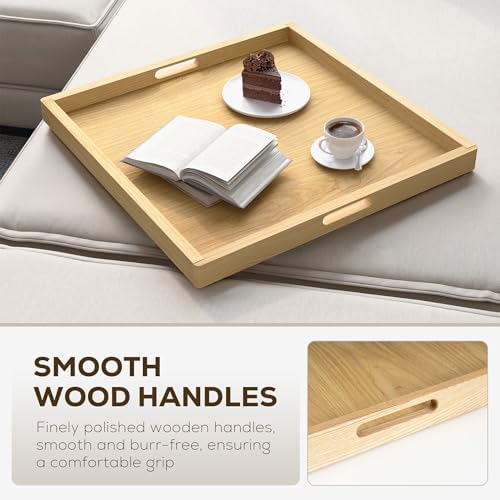 Axeman 20 Inch Large Square Wooden Ottoman Tray for Living Room|Extra Large Serving Tray with Handles for Coffee Table, Breakfast|Decorative Wood Tray for Ottoman Couch Sofa Kitchen|Natural - Image 5