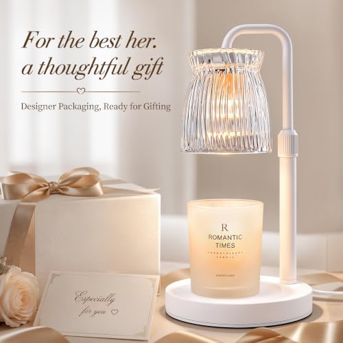 Shering White Candle Warmer Lamp with Timer & Dimmable - Metal Base & Glass Shade, Adjustable Height Wax Melter for Jar Candles, Mother's Day for Women - Image 2