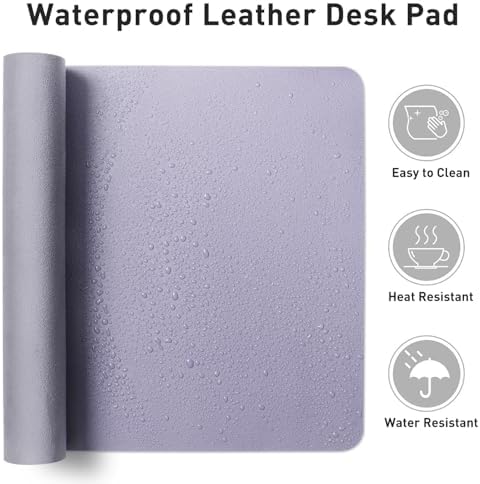 Leather Desk Pad Protector, Mouse Pad, Office Desk Mat, Non-Slip PU Leather Desk Blotter, Laptop Desk Pad, Waterproof Desk Writing Pad for Office and Home (48"x17", Lavender) - Image 6