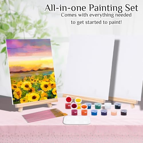 10 Pack 8 x 10In Canvas Boards and Easel Set Sip and Paint Kit for Adults Teens with Acrylic Paint 50 Brushes Art Painting Drawing Party Supplies - Image 5