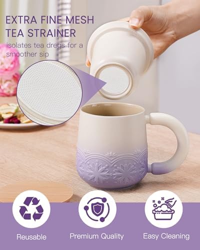 ZENS Tea Mug with Infuser and Lid for Loose Tea Diffusers, 12oz Purple - Image 4