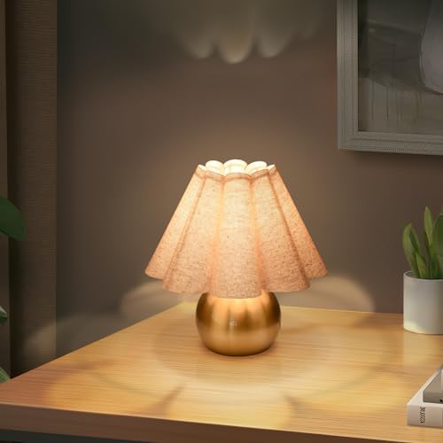 Gold Small Bedside Table Lamp for Bedroom, Brass Gold Bedroom Lamps for Nightstand, Cute Mini Table Lamps for Small Spaces with Scalloped Shade for Kitchen Counter, Bookshelf, Living Room, Kids Dorm by Unknown