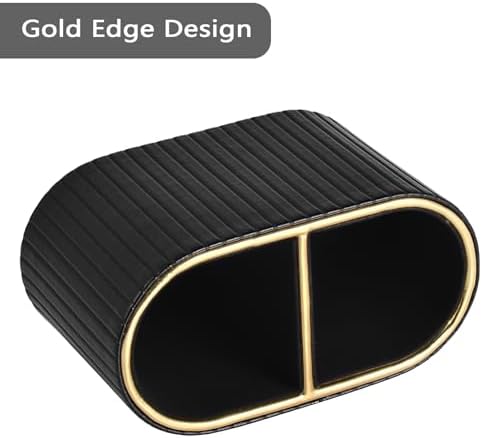 PU Leather Desk Organizer, Pen Holder, Black - Image 3
