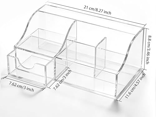 HBlife Acrylic Desk Organizer with Drawer, Pen & Pencil Holder, Multifunctional Desktop Caddy for Office Supply and Organization (Clear) - Image 2