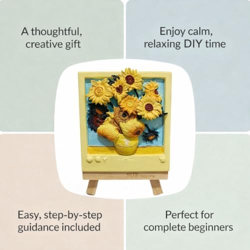 Dumblings 3D Painting Kit – DIY Coloring with Acrylic Paints & Brushes, Relaxing Mindful Craft for Home Decor or Fridge Magnet, Gift for Kids & Adults (Sunflower) - Image 6