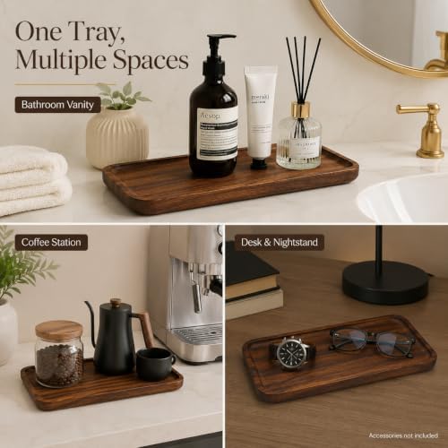 Walnut Serving Tray, Solid Wood Bathroom Vanity Tray, 11.8 x 4.7 in - Image 6