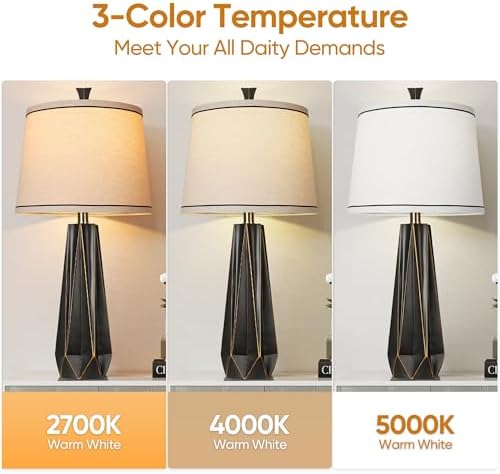 27" Black Gold Rim Resin Table Lamp, Modern Desk Lamps, 3 Color Temperature - Image 2
