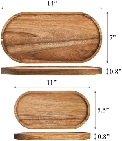 Elsjoy Set of 2 Acacia Wood Serving Trays, Long Wooden Serving Platter Oval Charcuterie Board Set for Home Decor, Fruit, Cheese, " "  " ." (Pack of 2) - Image 2