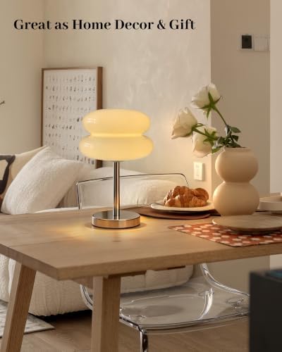 Cordless Mushroom Lamp, Mid Century Modern Glass Lamp 6000mAh Rechargeable Small Table Lamps, Cute Cool Desk Lamps for Living Room Nightstand Home Decor Aesthetic - Image 5
