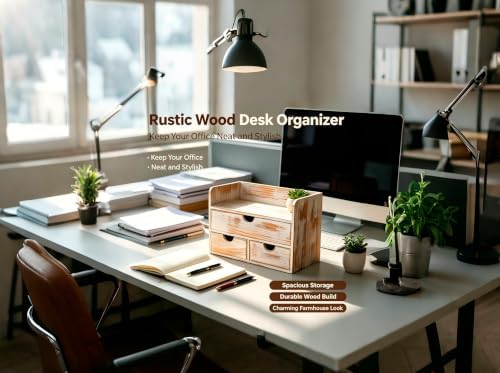 White Wooden 3 Drawer Desk Organizer with Shelf,Mail Rack Vanity Storage - Image 2