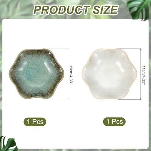 uxcell 2Pcs Ceramics Jewelry Plate, Lotus Leaf Shape Key Holder Bowl for Entryway Table Decor Small Ring Tray Dish Gift for Women Girlfriend, Grass Green/White - Image 2