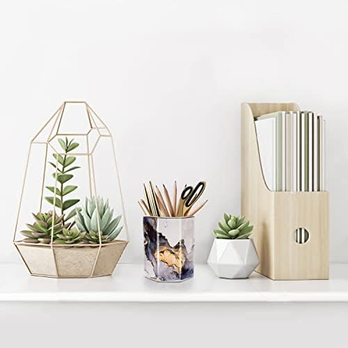 Ceramic Pen Holder for Desk Cute, Pencil Cup Pot Desk Organizer, Makeup Brush Holder for Women, Men, Kids, Desk Marble Decor for Office, Classroom, Home, Gray Golden - Image 4