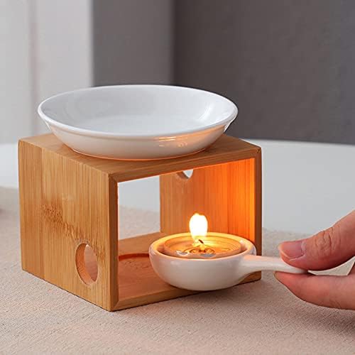 Wooden Essential Oil Burner, Bamboo Ceramic Fragrance Oil Warmer Holder - Image 4