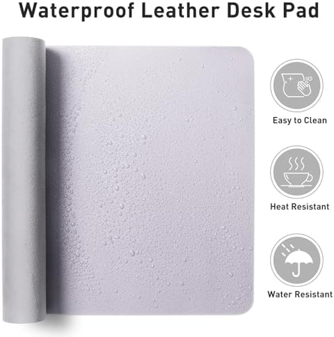 Aothia Faux Leather Desk Mat - Non-Slip PU Leather Desk Blotter, Waterproof Writing Surface, Large Desk Pad for Office & Home (Soft Lavender, 55" x 24") - Image 6