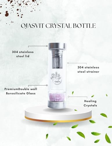 Tea Infuser Bottle - 12oz Double Wall Glass Tumbler with Stainless Steel Filter & Rose Quartz Crystal - Leakproof with Straw - Image 2