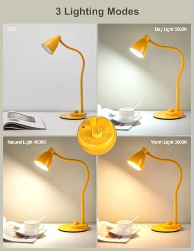 BOHON LED Desk Lamp with USB Charging Port 3 Color Modes Fully Dim, Yellow - Image 2