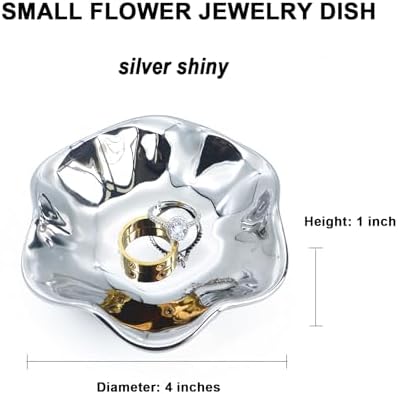 Small Flower Ring Dish Jewelry Tray Organizer, Shiny Silver - Image 2