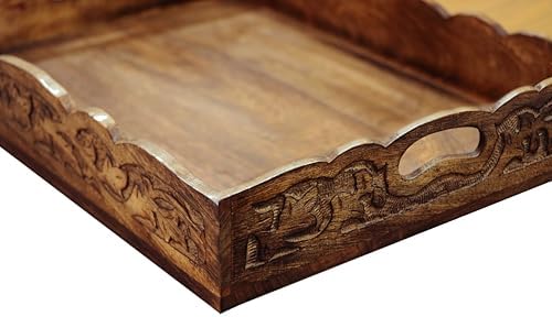 COTTON CRAFT Hand Carved Wooden Serving Tray - Breakfast Tray with Handles - Image 4