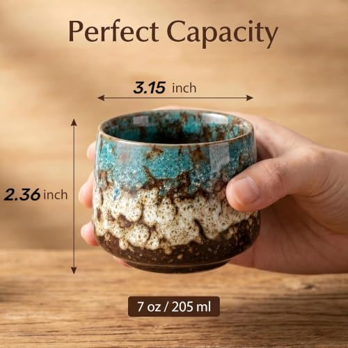 Japanese Tea Cups Set of 4pcs, 7oz Elegant Ceramic Matcha Cups with Flat Base, Darker Coffee Mugs,teacup with handle Microwave & Dishwasher Safe Navy blue - Image 4