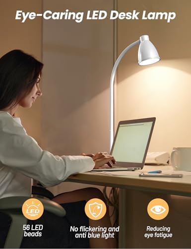 BOHON LED Desk Lamp with USB Charging Port, 3 Color Modes Dimmable, White - Image 3