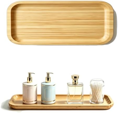 Bamboo Bathroom Tray for Bathroom,Vanity,Kitchen,Living Room | Versatile Staging for Candles, perfumes, and trinkets (11.4 x 5.1 x 0.8 in) by Unknown