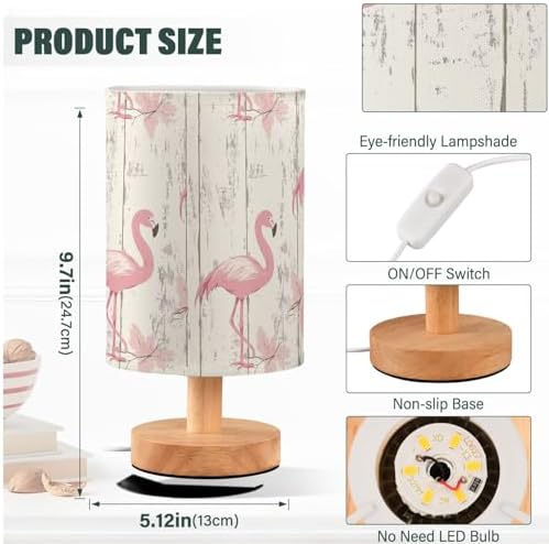 Rustic Farmhouse Style Flamingo Wood Grain Bedside Table Lamps with USB Port for Bedroom Lamp Accent Table Lamp Small Nightstand Lamp Sturdy Linen Shade Decorative Lamps for Office Dorm Home - Image 4