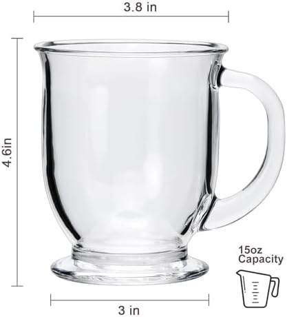 Set of 4 Clear Glass Coffee Mugs,16 OZ Large Beer Cups,Diner Coffee Cup with Handle Bottom is Circular Mug for Men and Women for Hot Beverages,Tea, Cappuccino, Latte, Espresso, Juice Mothers Gifts - Image 2
