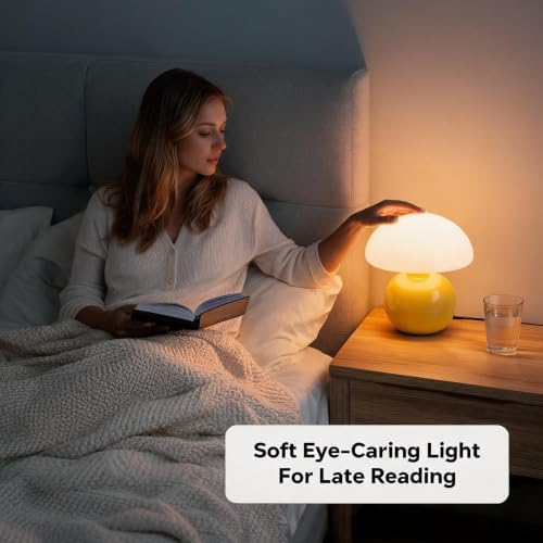 Cute Mushroom Table Lamp, Mid Century Modern Decor, Cozy Oasis Lighting, Unique Bedside Nightstand Lamp for Bedroom Living Room Office, Ideal for Home Decor Lovers, Kids & Adults(Yellow) - Image 5