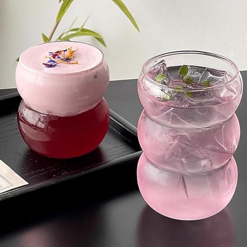 Ribbed Glassware Water Tumbler, Wave Bubble Glasses Tumbler, Aesthetic Ripple Glass Tumbler,Cute Glass Tumbler for Iced Coffee Juice Drink Milk Tea,Beer, Coctail（Big Wave - Big Mouth） - Image 4