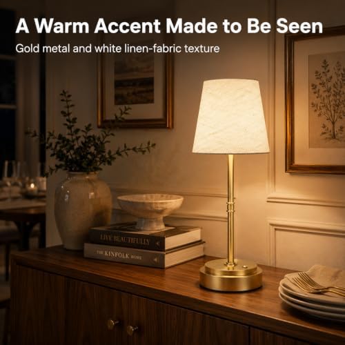 Rechargeable Cordless Table Lamp, Nightstand to End Table,Gold,1 Pack - Image 4