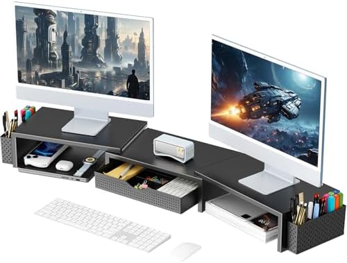 gianotter Dual Monitor Stand Riser With Drawer and 2 Pen Holders by gianotter