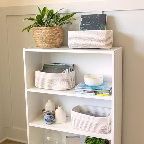 NaturalCozy 13.5”x8.5”x5.5” Rectangle Storage Baskets for Shelves 3 Pack | Cotton Rope Woven Small Baskets for Organizing | Small Storage Bins for Nursery, Bathroom, Closet, Shelf, Decorative - Image 3