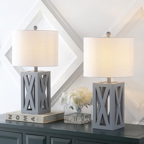 JONATHAN Y Stewart Rustic Wood Bedside Table Lamp 21.5", Gray, Set of 2 - Image 7