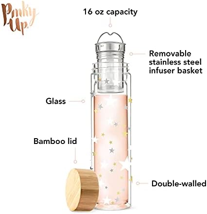 Pinky Up Blair Tea Infuser Mug with Strainer and Lid, Double Walled Glass Tumbler for Home Office, Travel, Picnic, Camping, 16 oz, Set of 1, Stars - Image 2